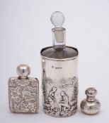 A glass scent bottle in a silver mount, maker George Nathan & Ridley Hayes, Chester,