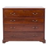 A George III mahogany secretaire chest:, with a rectangular moulded top,