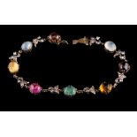 A multi gem set bracelet,: set with oval cabochon gemstones, including: pink tourmaline, emerald,