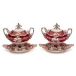 A pair of English porcelain two-handled oval tureens,