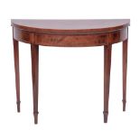A George III mahogany and crossbanded demi-lune card table in Sheraton style,