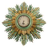 A sunburst parcel-gilt wall clock: the eight-day duration timepiece movement having a lever