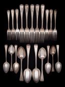 A Victorian Scottish silver Old English and Bead pattern part flatware service,