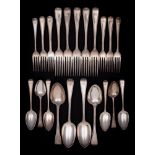 A Victorian Scottish silver Old English and Bead pattern part flatware service,