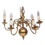 A brass five-branch chandelier:, in the 17th Century Dutch style,