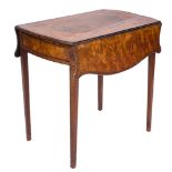 A George III satinwood and inlaid Pembroke table:, of serpentine outline, crossbanded in kingwood,