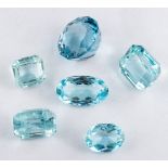 Six unset aquamarines,: the vari cut aquamarines approximately 58.00 carats total.