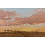 * Vic Andrews [1922-2013]- Ostriches in The Kalagari at Sunset,:- signed bottom right pastel,