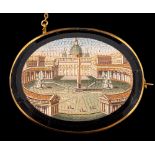 A 19th century micro mosaic brooch,: circa 1860, the oval panel with a micro mosaic of St.