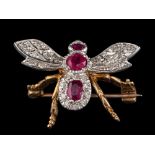 A 9 carat gold ruby and diamond bug brooch,