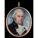 English School Circa 1800- A miniature portrait of a naval officer,