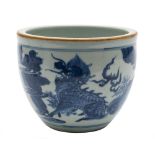 A Chinese blue and white small jardiniere: with flattened rim,