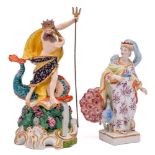 A Derby figure of Neptune and a similar figure of Juno: Neptune standing by a large dolphin,