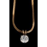 A synthetic cubic zirconia pendant,: on a 9 carat gold chain, stamped 375, 42cm long.