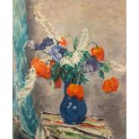 * Philip Naviasky [1894-1984]- Still life; poppies, lupins and cut flowers in a blue vase,