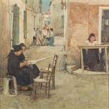 * Wilhelm Thelen [1917-1985]- Lace makers and other figures in a sunlit street,