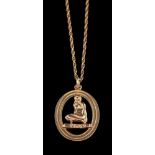 A 9 carat gold Virgo pendant,: the oval openwork pendant with a seated woman and Virgo beneath her,