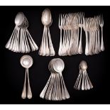 A matched silver Hanoverian pattern part flatware service,