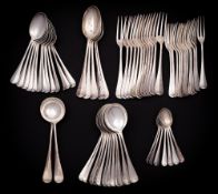 A matched silver Hanoverian pattern part flatware service,