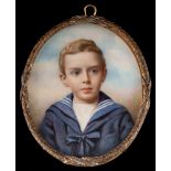 English School Circa 1905- A miniature portrait of a boy in sailor suit,:- head and shoulders,