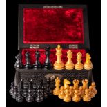 A boxwood and ebonised Staunton pattern competition size chess set: the king 9.