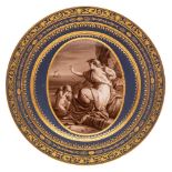 A Vienna neo-classical plate: finely painted in sepia after Angelica Kauffman with 'Ariadne