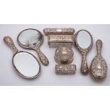 A mixed group of silver mounted dressing table wares,