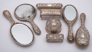 A mixed group of silver mounted dressing table wares,