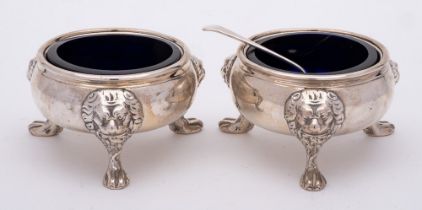 A pair of George II silver salts, maker's mark worn, London,