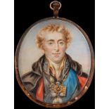English School 19th Century- A miniature portrait of The Duke of Wellington,:- head and shoulders,