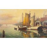 * William Alan Couper [1891-1972]- A busy harbour scene,:- signed bottom right oil on board,