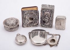 A mixed collection of silverwares, various makers and dates: includes three silver pill boxes,