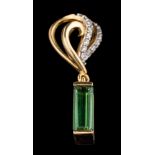 A green tourmaline and diamond pendant:, the rectangular cut green tourmaline,