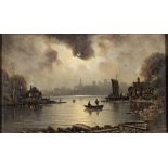 Nils Hans Chritiansen [1867-1939]- Moonlit river scene,
