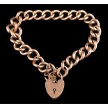 A 9 carat gold curb link bracelet,: the polished links with a padlock clasp, stamped 9c, 18cm long,