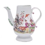 A rare Derby 'chinoiserie' coffee pot: of pear shape with scroll handle and acanthus moulded spout,