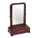 A George III mahogany and inlaid swing frame platform toilet mirror:, bordered with boxwood lines,
