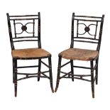 A pair of Regency ebonised simulated bamboo occasional chairs:,