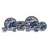 A group of Caughley blue and white porcelain: with fluted rims,