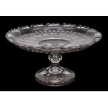 Two late 18th/19th century cut glass circular tazze: one with lobed rim, hollow stem and domed foot,