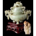 A Chinese jade censer and cover,