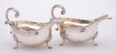 A pair of Elizabeth II silver sauceboats, maker Albert Edward Jones, Birmingham,