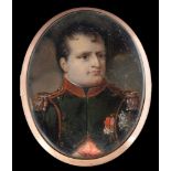 French School 19th Century- A miniature portrait of Napoleon,:- head and shoulders,