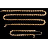 A 9 carat gold necklace,: the ropetwist necklace stamped 375, 68cm long; and a ropetwist bracelet,