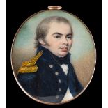 English School early 19th Century- A miniature portrait of a naval officer,:- head and shoulders,