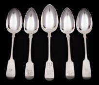 A pair of George III provincial silver Fiddle pattern tablespoons, maker George Turner, Exeter,