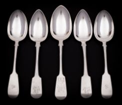A pair of George III provincial silver Fiddle pattern tablespoons, maker George Turner, Exeter,