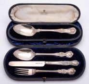 A matched Victorian silver three-piece christening set, various makers and dates: monogrammed,