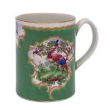 A First Period Worcester cylindrical mug: with grooved loop handle,