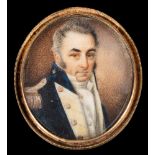 English School early 19th Century- A miniature portrait of a naval officer,:- bust-length,